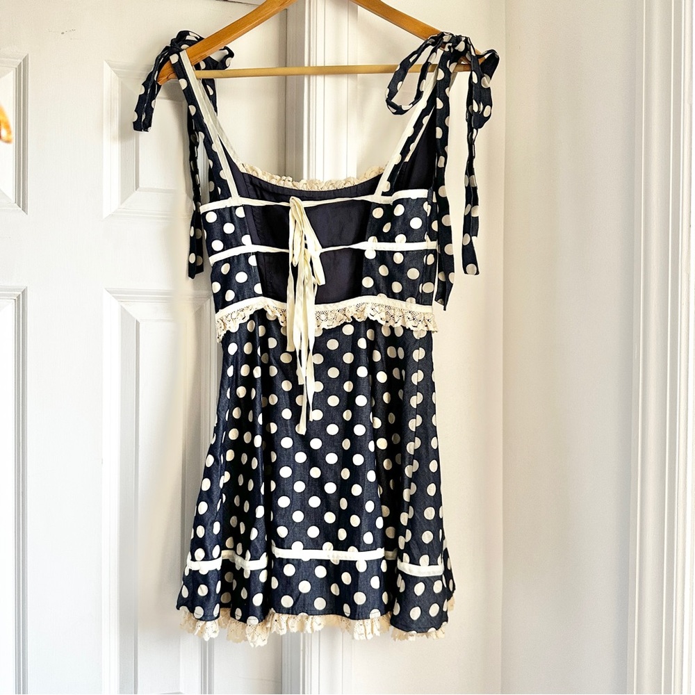For Love and Lemons Dolly Denim Navy Polka Dot Dress - Picture 8 of 9